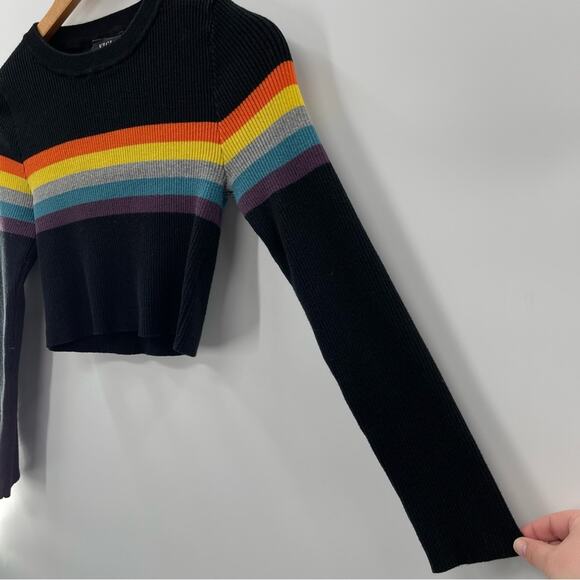 VICI Rainbow Stripe Y2K Grunge Skater Cropped Sweater Size Small Indie Rave - Picture 3 of 8